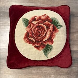 Vintage Rose Needlepoint 16 x 16 Throw Pillow